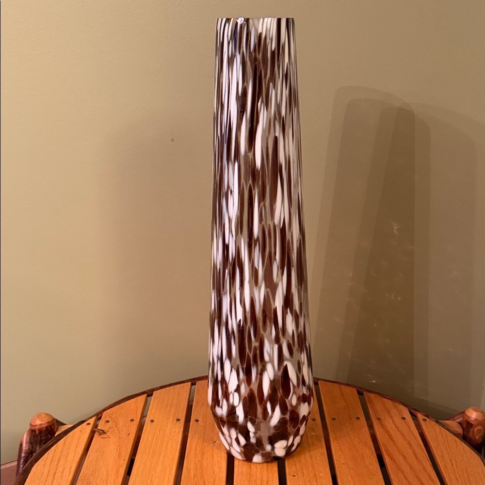 Brown and White Speckled Glass Vase - Decorative Home Accent